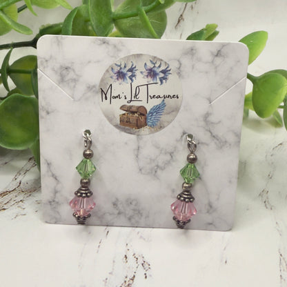 Light Green Pink Glass Crystal Dangle Doll Earrings • 18 Inch Fashion Doll Jewelry