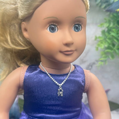 Silver Love Charm Pearl Cup Chain Doll Necklace • 18 Inch Fashion Doll Jewelry