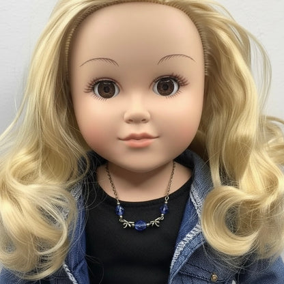 Silver Dragonfly Charms Blue Glass Crystal Doll Necklace • 18 inch Fashion Doll Jewelry