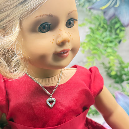 Rhinestone Heart Charm Silver Doll Necklace • 18 Inch Fashion Doll Jewelry