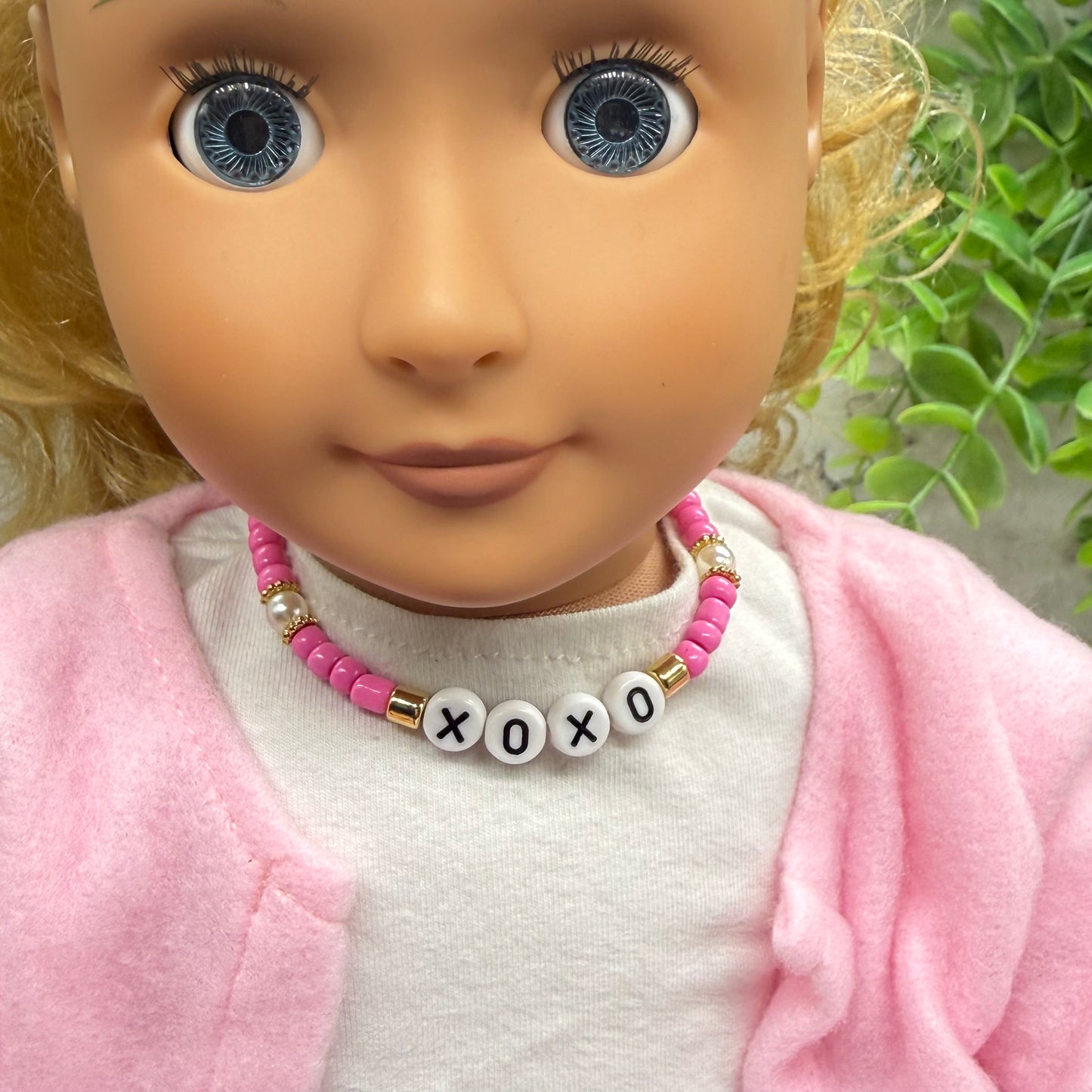 Pink & Pearl Beaded XOXO Doll Necklace Valentine’s Day • 18 Inch Fashion Doll Jewelry
