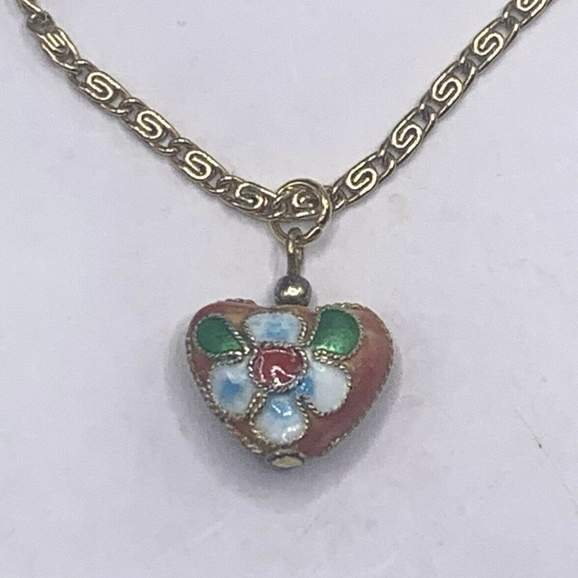 Flower Design Heart Doll Necklace Gold Chain for 18-22” Vintage Fashion Dolls
