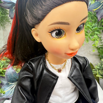 Red Rhinestone Flower Charm Gold Chain Doll Necklace • 18 Inch Doll Jewelry
