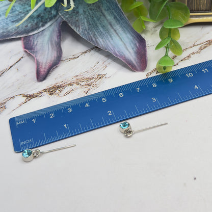 Round Turquoise Blue Rhinestone Silver Doll Earrings • 18 Inch Fashion Doll Jewelry