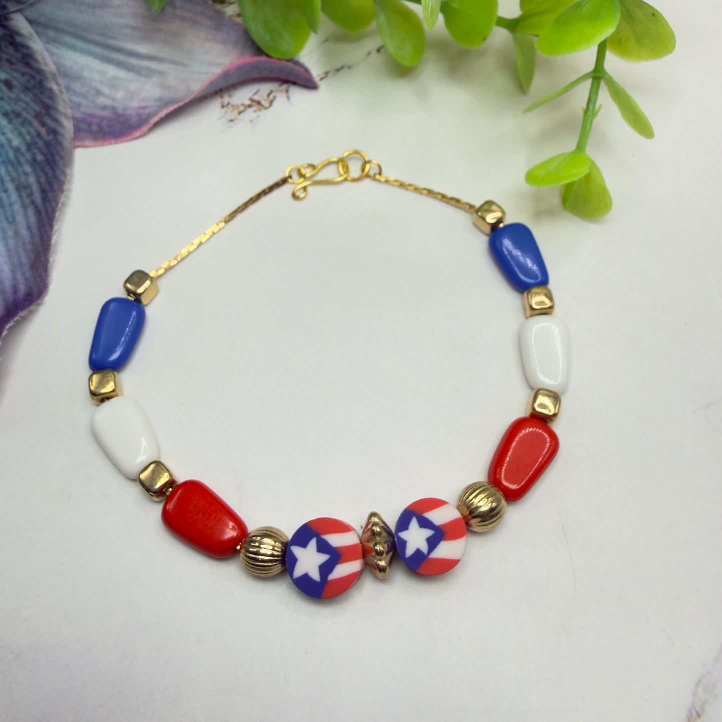 Red White Blue Beaded Flag Charm Doll Necklace for 18 Inch Fashion Doll