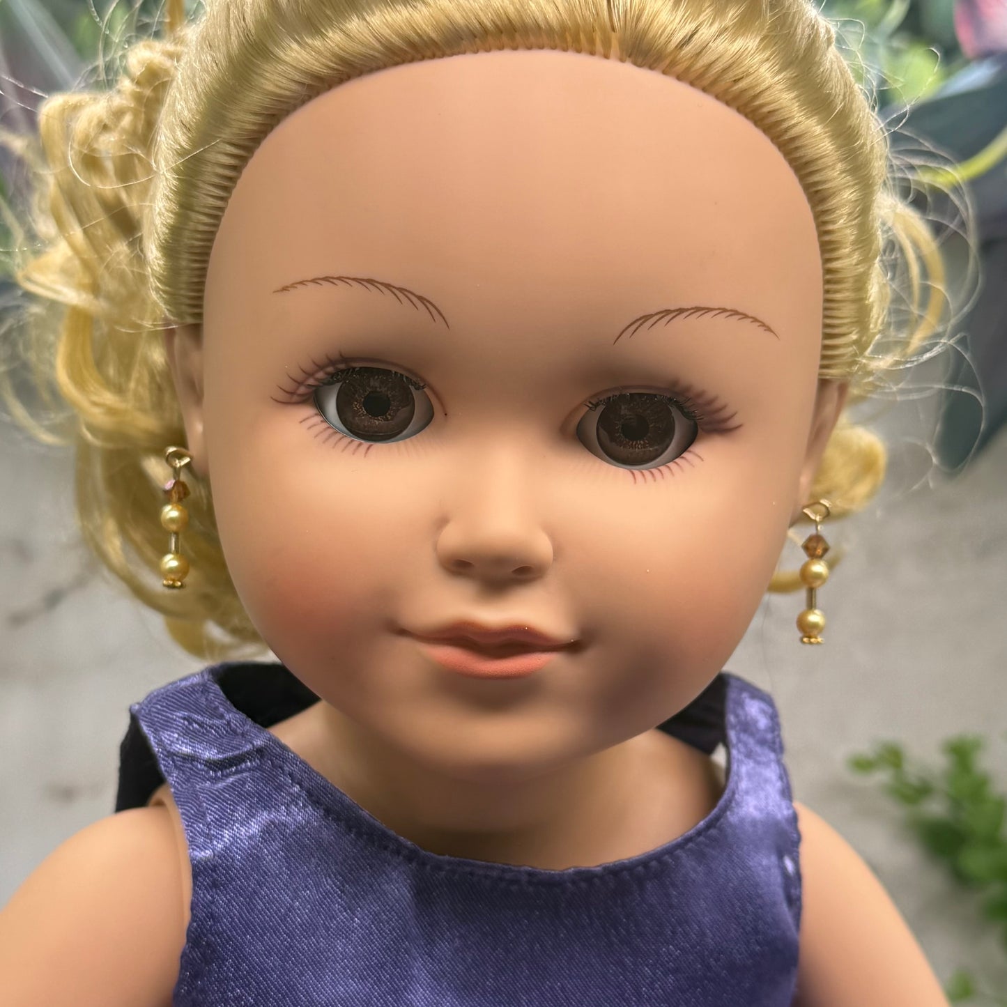 Amber Gold Crystal & Pearl Dangle Doll Earrings • 18 Inch Fashion Doll Jewelry