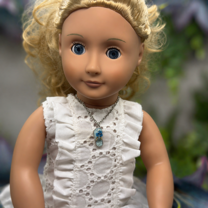 Blue Flip Flip Sandal Rose Accent Charm Silver Doll Necklace for 18 Inch Fashion Doll Jewelry