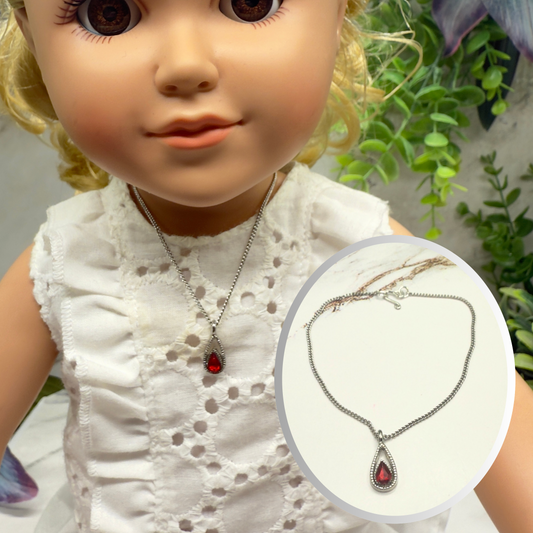 Red Teardrop Rhinestone Pendant Silver Chain Doll Necklace • 18 Inch Fashion Doll Jewelry