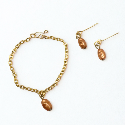 Brown Pearl Drop Gold Doll Necklace & Earrings • 14 Inch Fashion Doll Jewelry