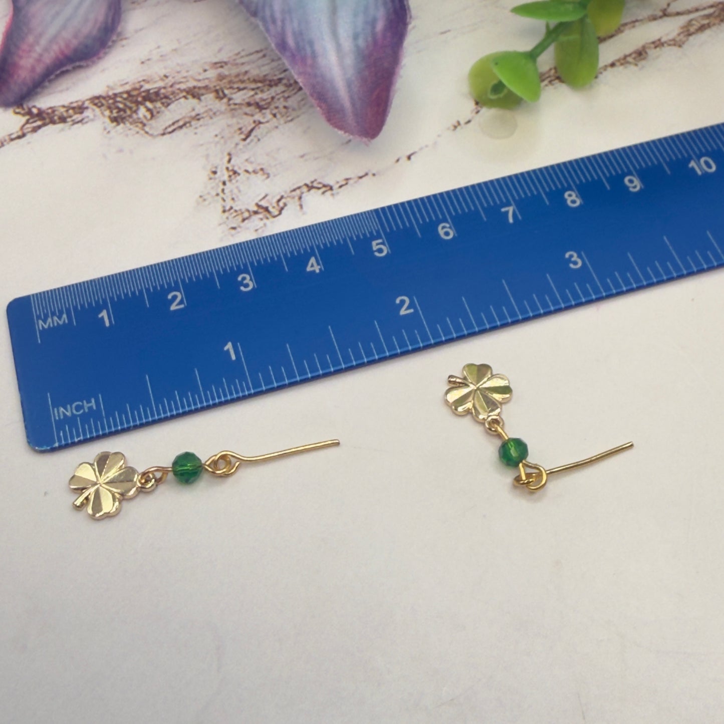 Green Bead Gold Four-Leaf Clover Doll Necklace & Earrings • 16 Inch Fashion Doll Jewelry