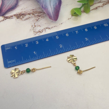 Green Bead Gold Four-Leaf Clover Doll Necklace & Earrings • 16 Inch Fashion Doll Jewelry
