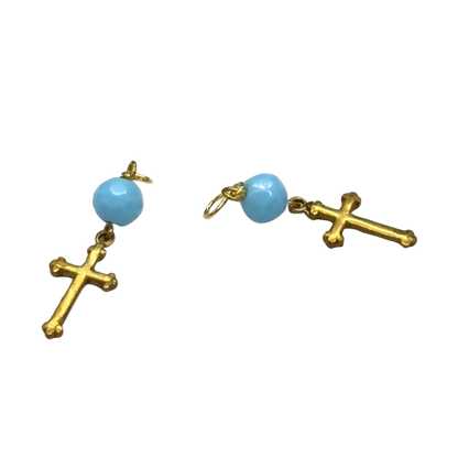 Gold Cross Blue Glass Doll Earring DANGLE ONLY • 18” Fashion Doll Jewelry