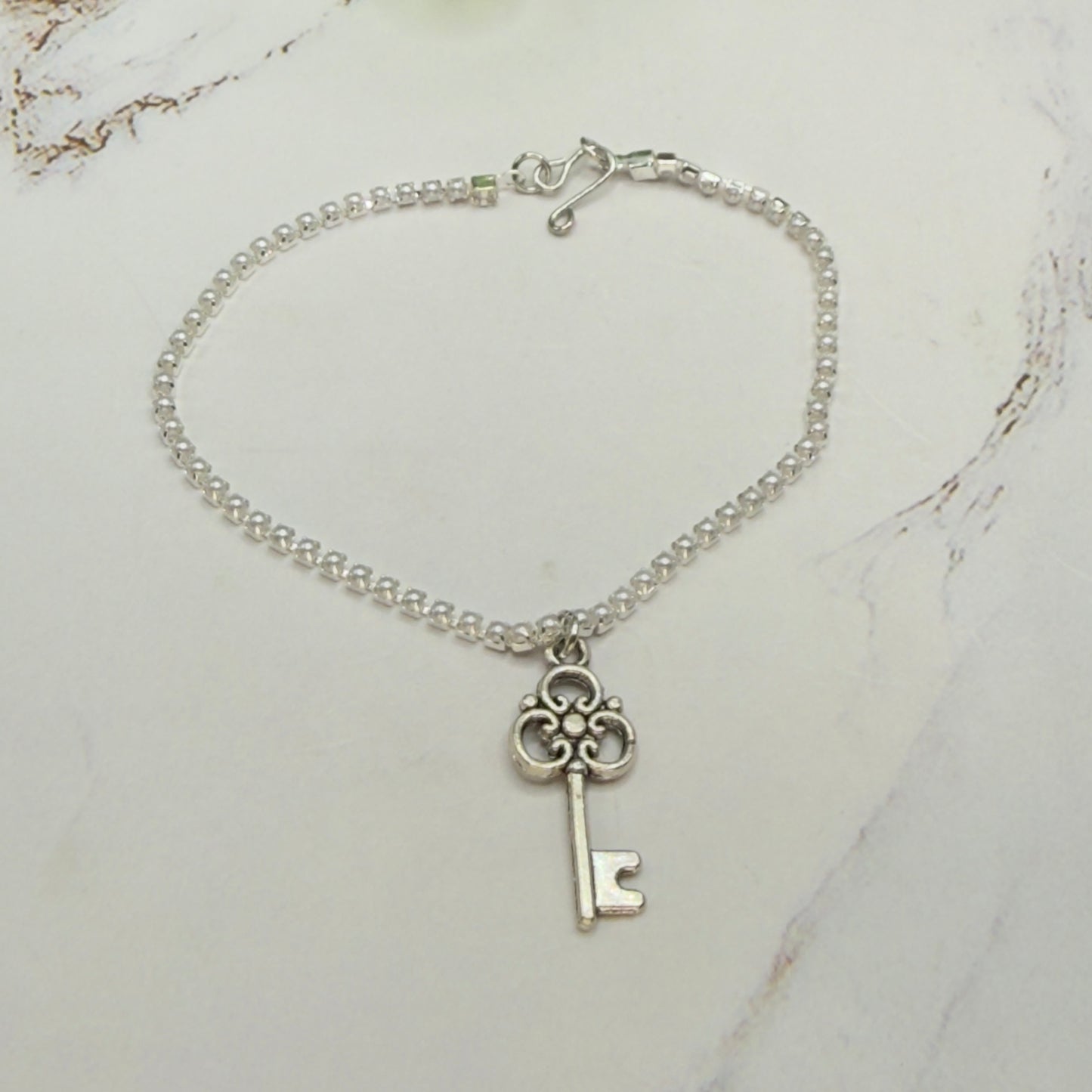 Silver Key Charm Pearl Cup Chain Doll Necklace • 18 Inch Fashion Doll Jewelry