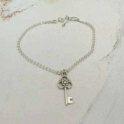 Silver Key Charm Pearl Cup Chain Doll Necklace • 18 Inch Fashion Doll Jewelry