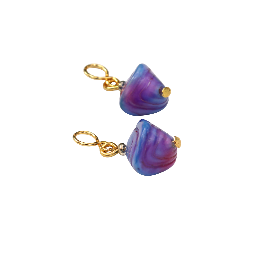 Purple Blue Swirl Glass Drop Gold Doll Earrings - DANGLE ONLY fits 2mm post for 18 Inch Fashion Dolls