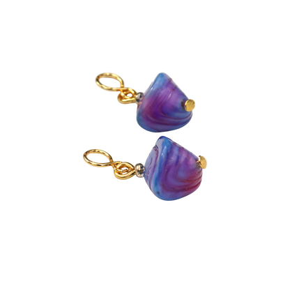 Purple Blue Swirl Glass Drop Gold Doll Earrings - DANGLE ONLY fits 2mm post for 18 Inch Fashion Dolls