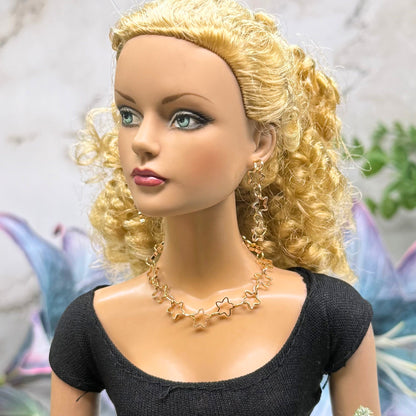 Open Work Gold Star Chain Doll Necklace & Earrings Set for 16 Inch Fashion Doll