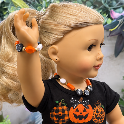 Halloween Skull Web Necklace and Bracelet Set | fits 18 Inch Fashion Doll