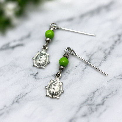 Green Glass Silver Lady Bug Dangle Doll Earrings for 18 Inch Fashion Doll Jewelry