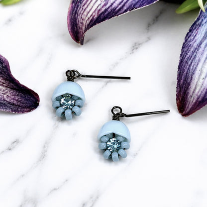 Light Blue Glass Rhinestone Flower Dangle Doll Earrings for 18-22” Vintage Doll
