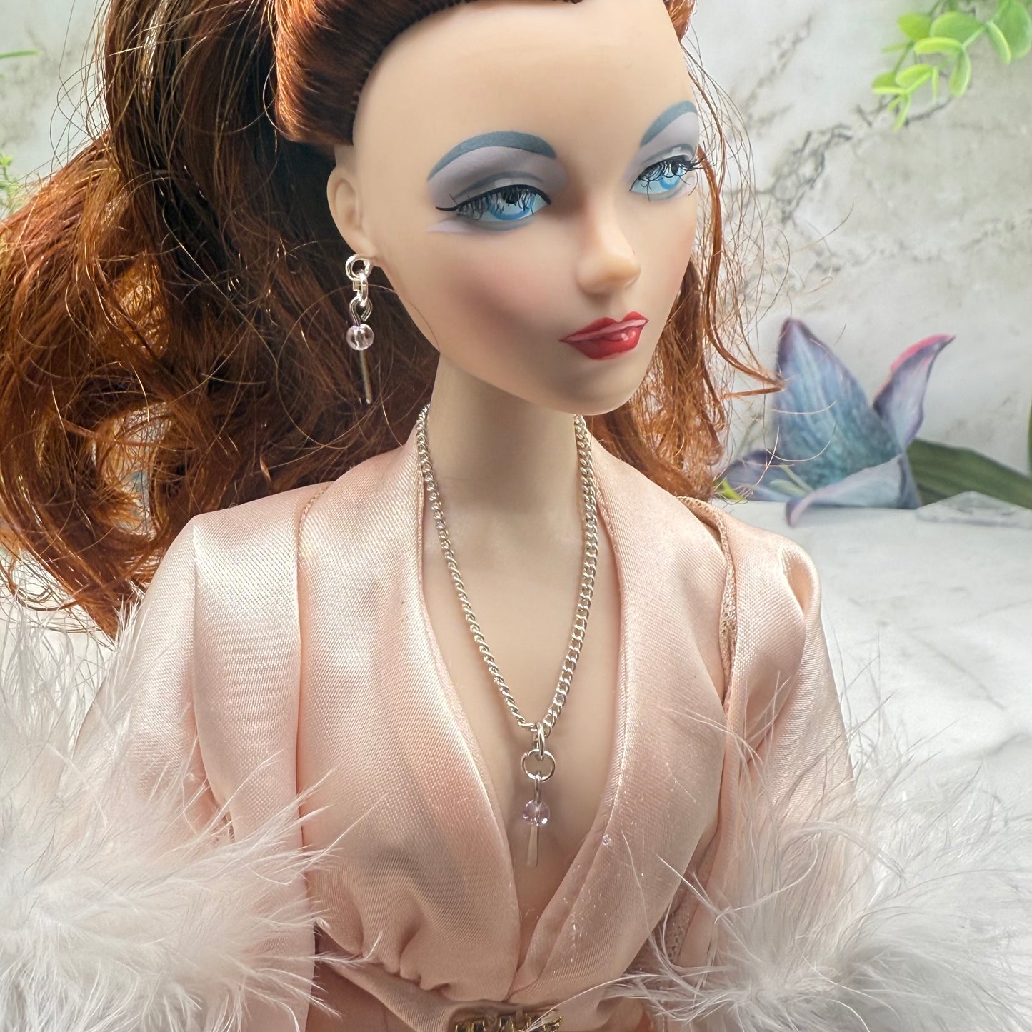 Silver & Clear Crystal Dangle Doll Necklace & Earrings • 16 Inch Fashion Doll Jewelry