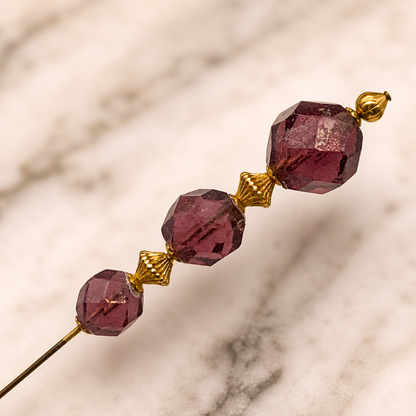 Purple Amethyst Glass Crystal Bead Gold Accents • 8” • Hatpin - Stick Pin