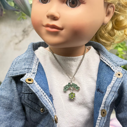 Sisters Green Enamel Charm Silver Doll Necklace • 18 Inch Fashion Doll Jewelry