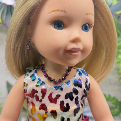 Hot Pink Rhinestone Doll Necklace & Earrings • 14 Inch Fashion Doll Jewelry