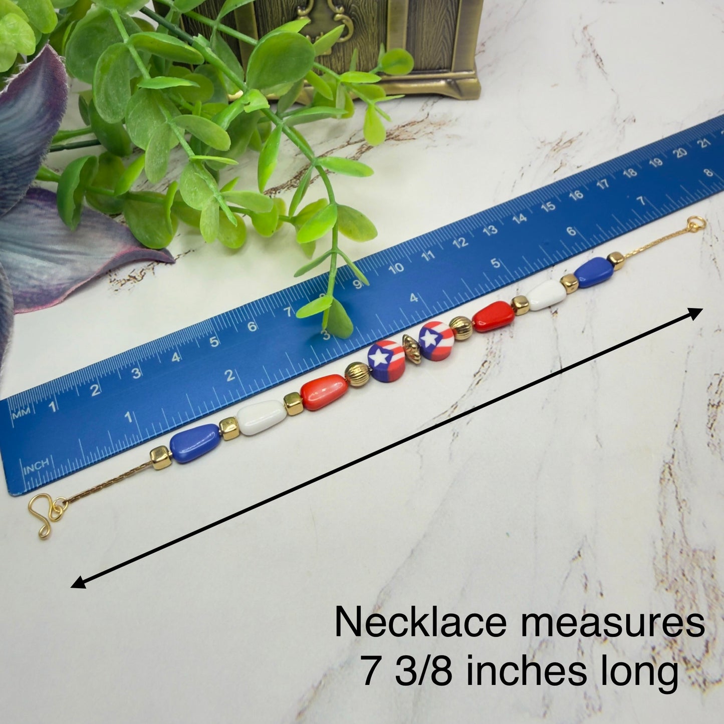 Red White Blue Beaded Flag Charm Doll Necklace for 18 Inch Fashion Doll