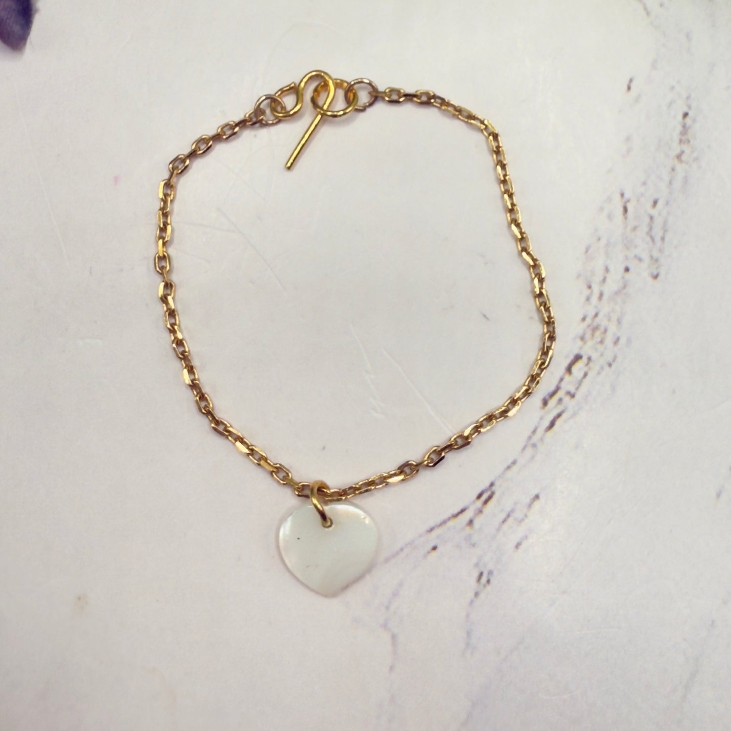 Mother of Pearl Heart Charm Gold Chain Doll Necklace • 14 Inch Doll Jewelry