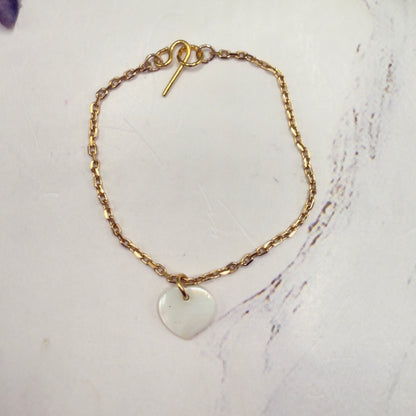 Mother of Pearl Heart Charm Gold Chain Doll Necklace • 14 Inch Doll Jewelry