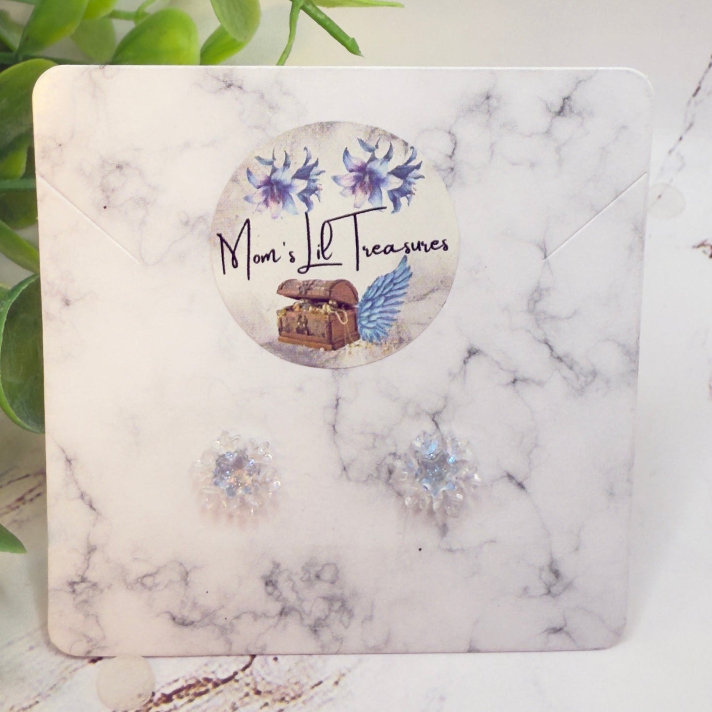 Acrylic Clear Glittery  Snowflake Post Doll Earrings • 2mm Post for 18 Inch Fashion Doll