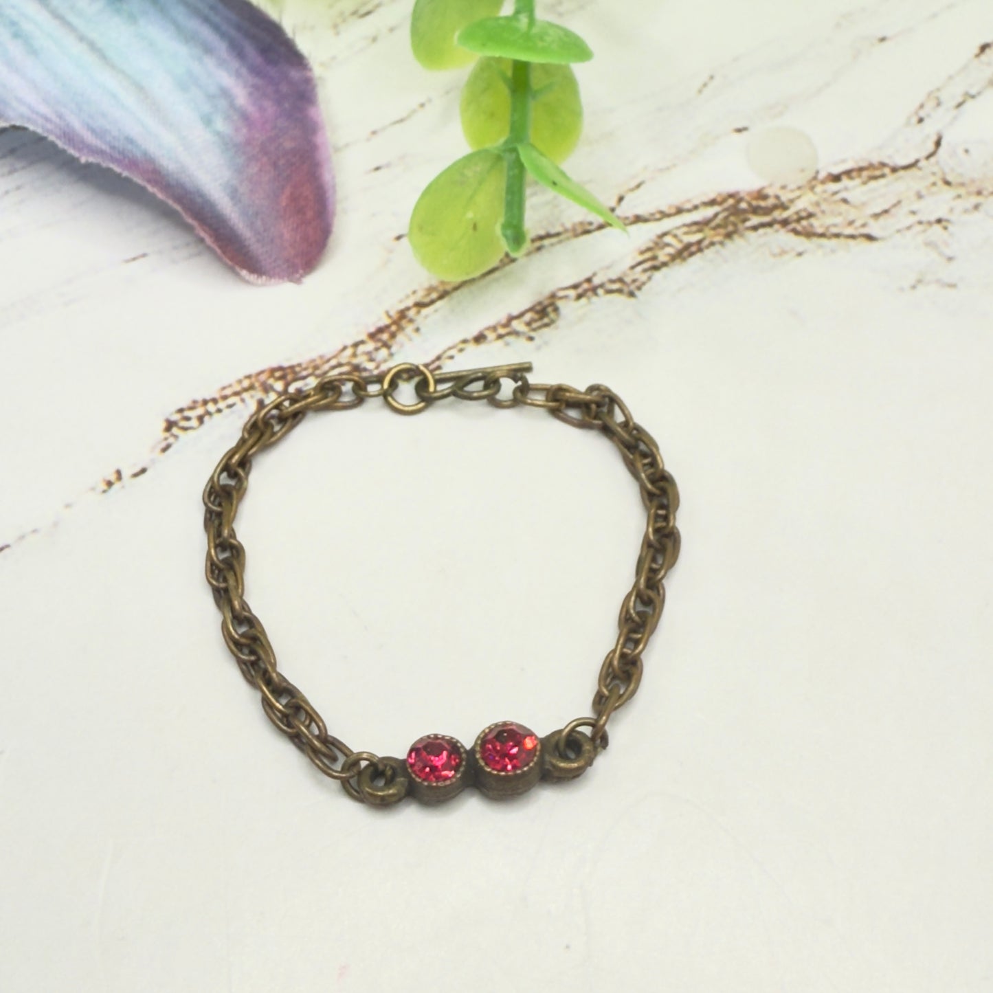 Dark Pink Red Rhinestone Bronze Copper Tone Chain Doll Necklace • 16 Inch Fashion Doll Jewelry