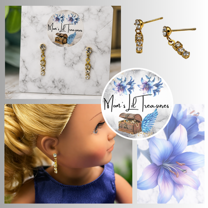 Clear 3 Rhinestone Drop Dangle Post Doll Earrings 
 • 18 Inch Fashion Doll Jewelry