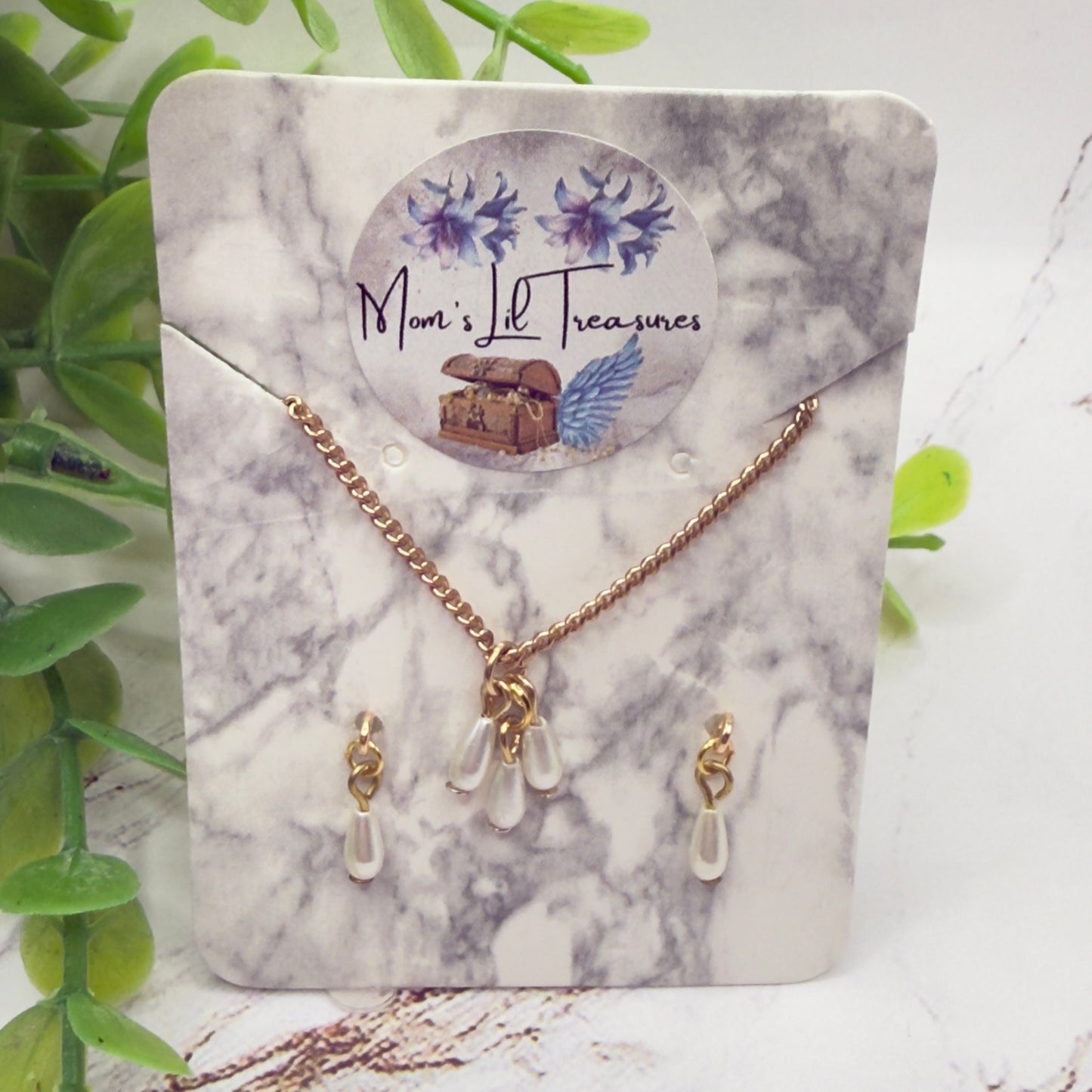 Teardrop Pearl Dangles Doll necklace & Earrings Set • 14 Inch Fashion Doll Jewelry