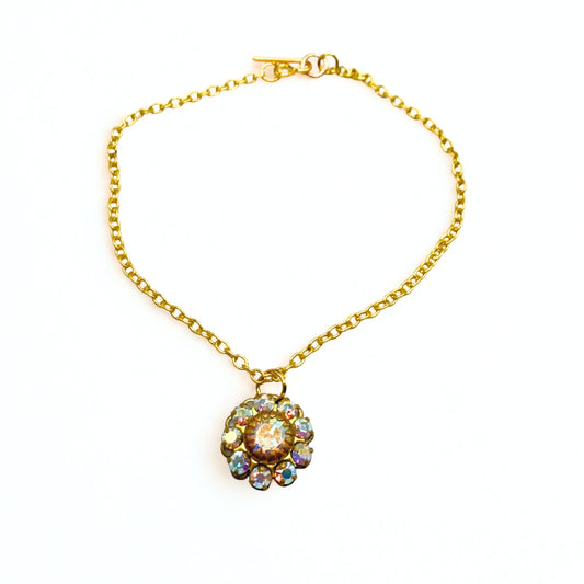 Aurora Borealis Rhinestone Flower Shape Pendant Gold Doll Necklace • 18 Inch Fashion Doll Jewelry
