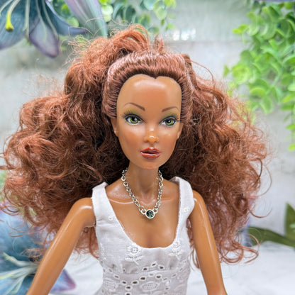 Smoky Green Round Crystal Pendant Silver Doll Necklace • 16 Inch Fashion Doll Jewelry