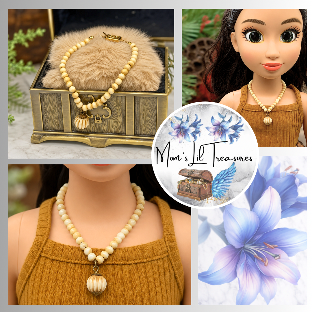 Off White Cream Color Beaded Pendant Doll Necklace •18 Inch Fashion Doll Jewelry