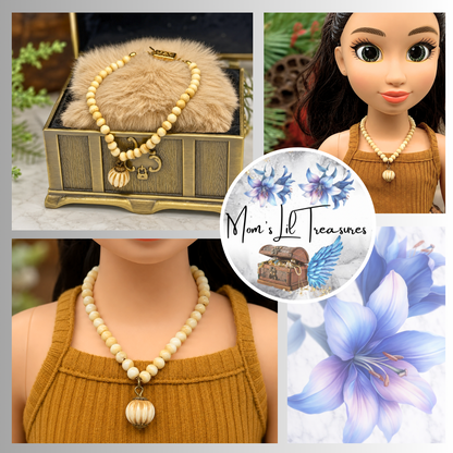 Off White Cream Color Beaded Pendant Doll Necklace •18 Inch Fashion Doll Jewelry