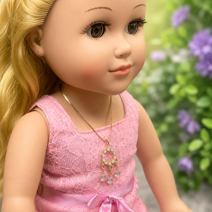 Crystal Rhinestone Gold Dangle Pendant Doll Necklace • 18” Fashion Doll Jewelry