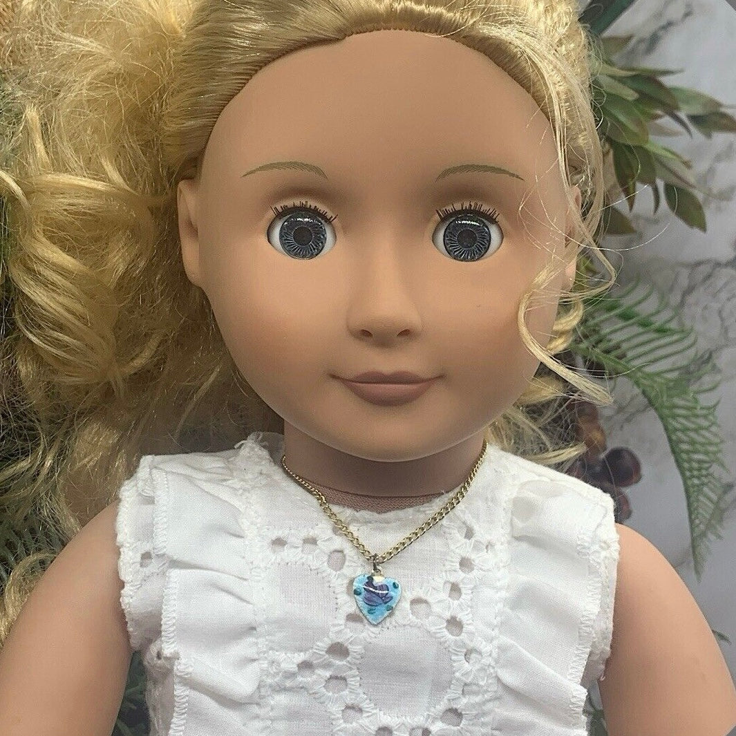 Blue Enamel Heart Rose Design Doll Necklace • 18 Inch Fashion Doll Jewelry