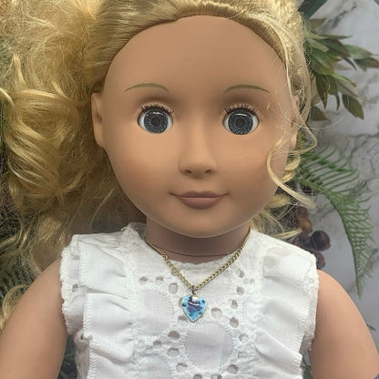 Blue Enamel Heart Rose Design Doll Necklace • 18 Inch Fashion Doll Jewelry