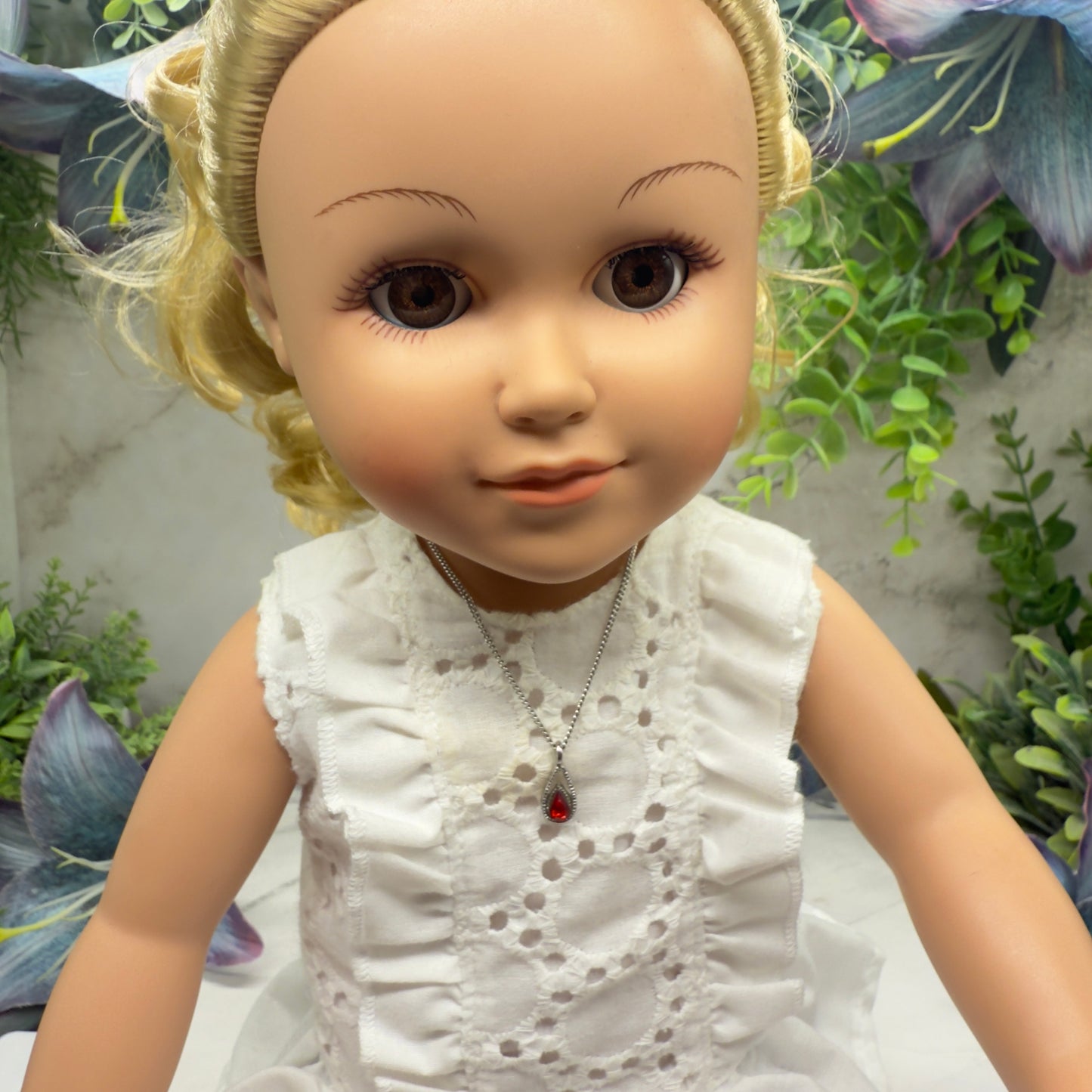 Red Teardrop Rhinestone Pendant Silver Chain Doll Necklace • 18 Inch Fashion Doll Jewelry