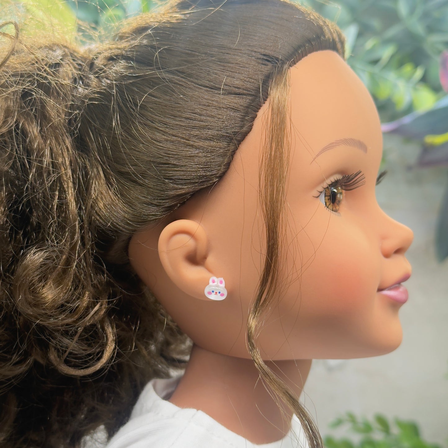 White Pink Bunny Easter Post Doll Earrings • 18 Inch Fashion Doll Jewelry