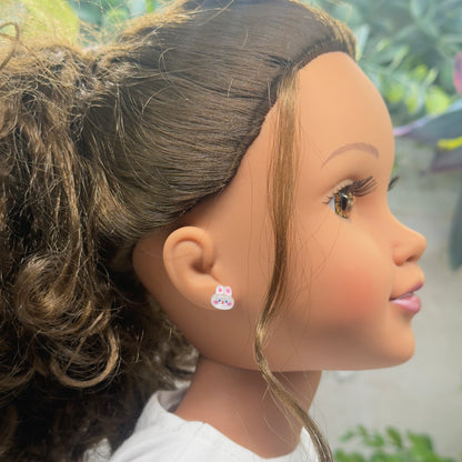 White Pink Bunny Easter Post Doll Earrings • 18 Inch Fashion Doll Jewelry