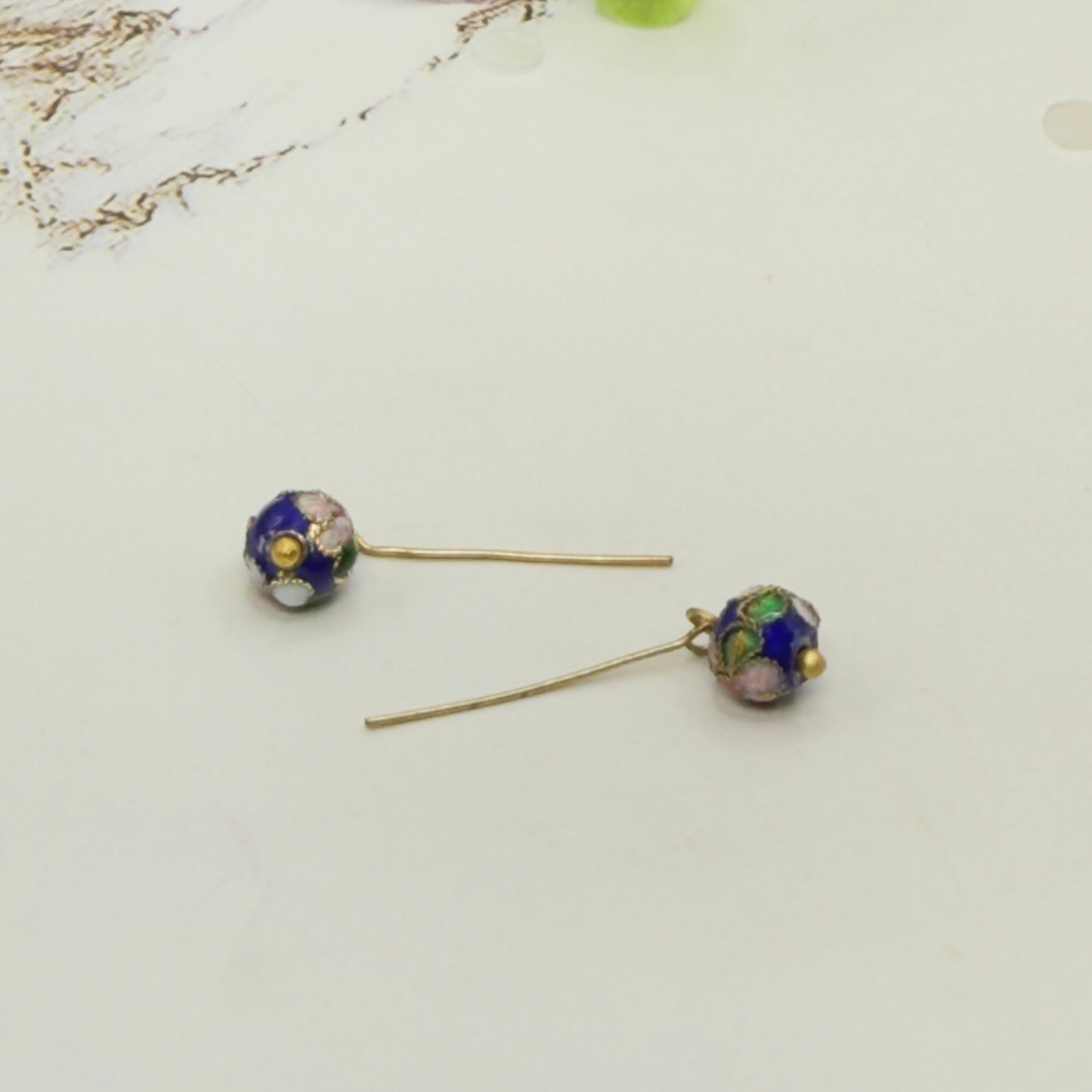 Blue Cloisonné Floral Design Doll Earrings • 18 Inch Fashion Doll Jewelry