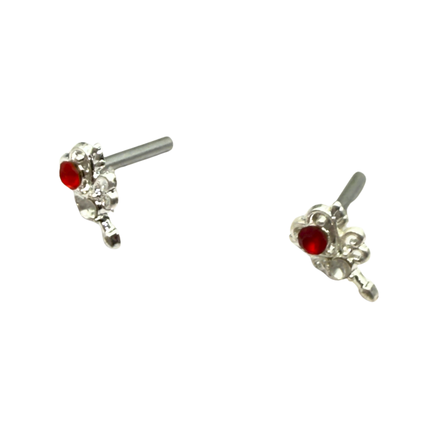 Red Rhinestone Heart Silver Wings Wand Design • 2mm Post for 18 Inch Fashion Doll