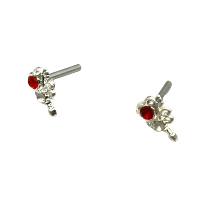 Red Rhinestone Heart Silver Wings Wand Design • 2mm Post for 18 Inch Fashion Doll