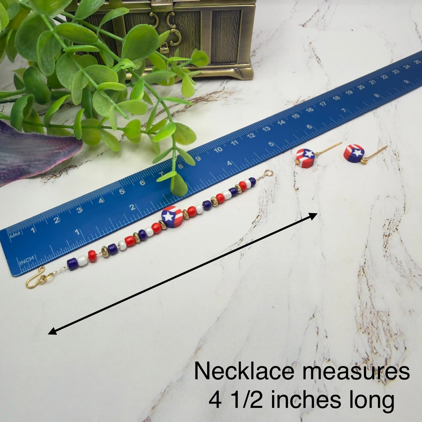 Red White Blue Americana Beaded Doll Necklace & Earrings Set for 14 Inch Fashion Doll