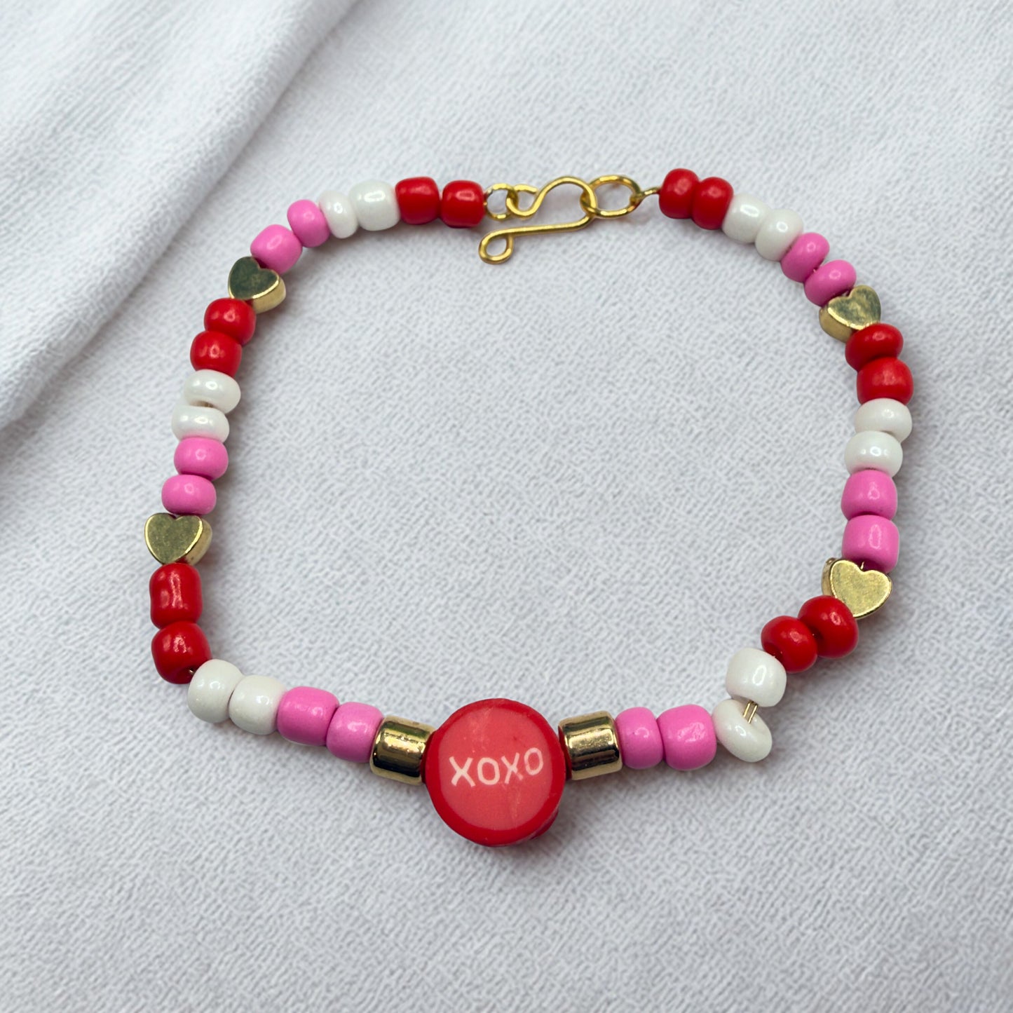 XOXO Pink Red White Beaded Doll Necklace Valentine’s Day• 18 Inch Fashion Doll Jewelry